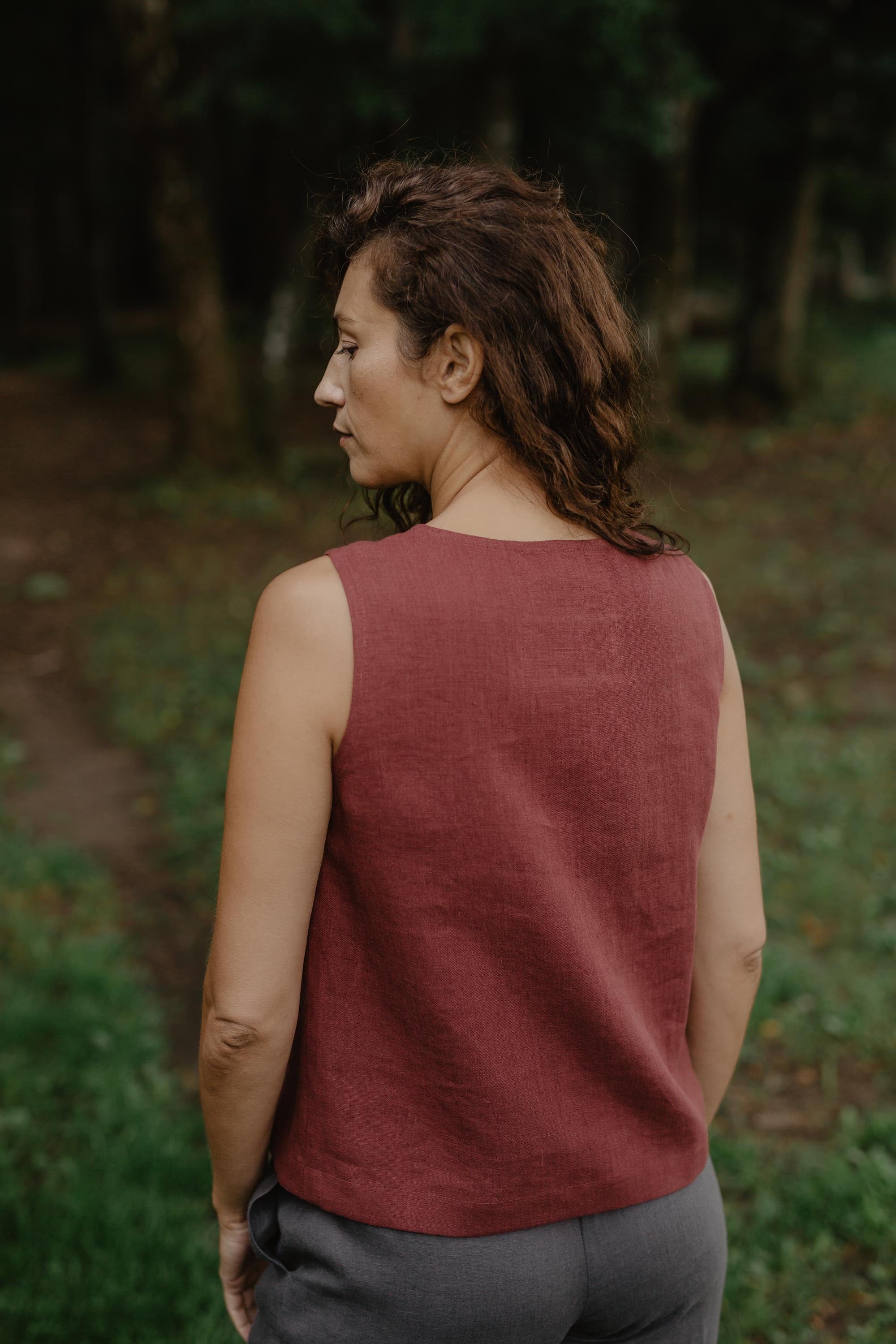 AmourLinen Linen tops S / Terracotta Linen button top Tunis S Terracotta Linen button top Tunis S Terracotta