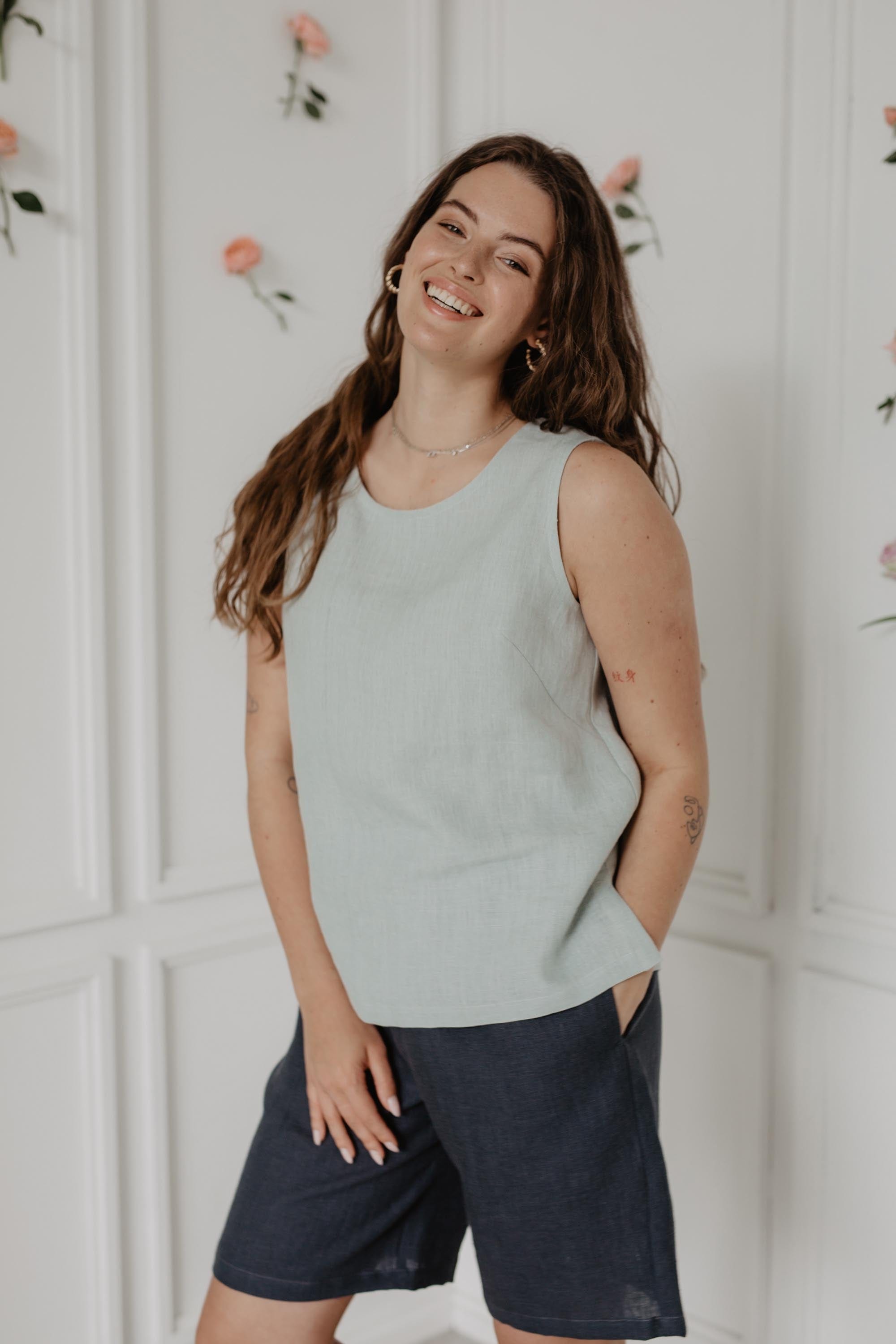 AmourLinen Linen top Classical linen top COLETTE in Sage Green Classical linen top COLETTE in Sage Green