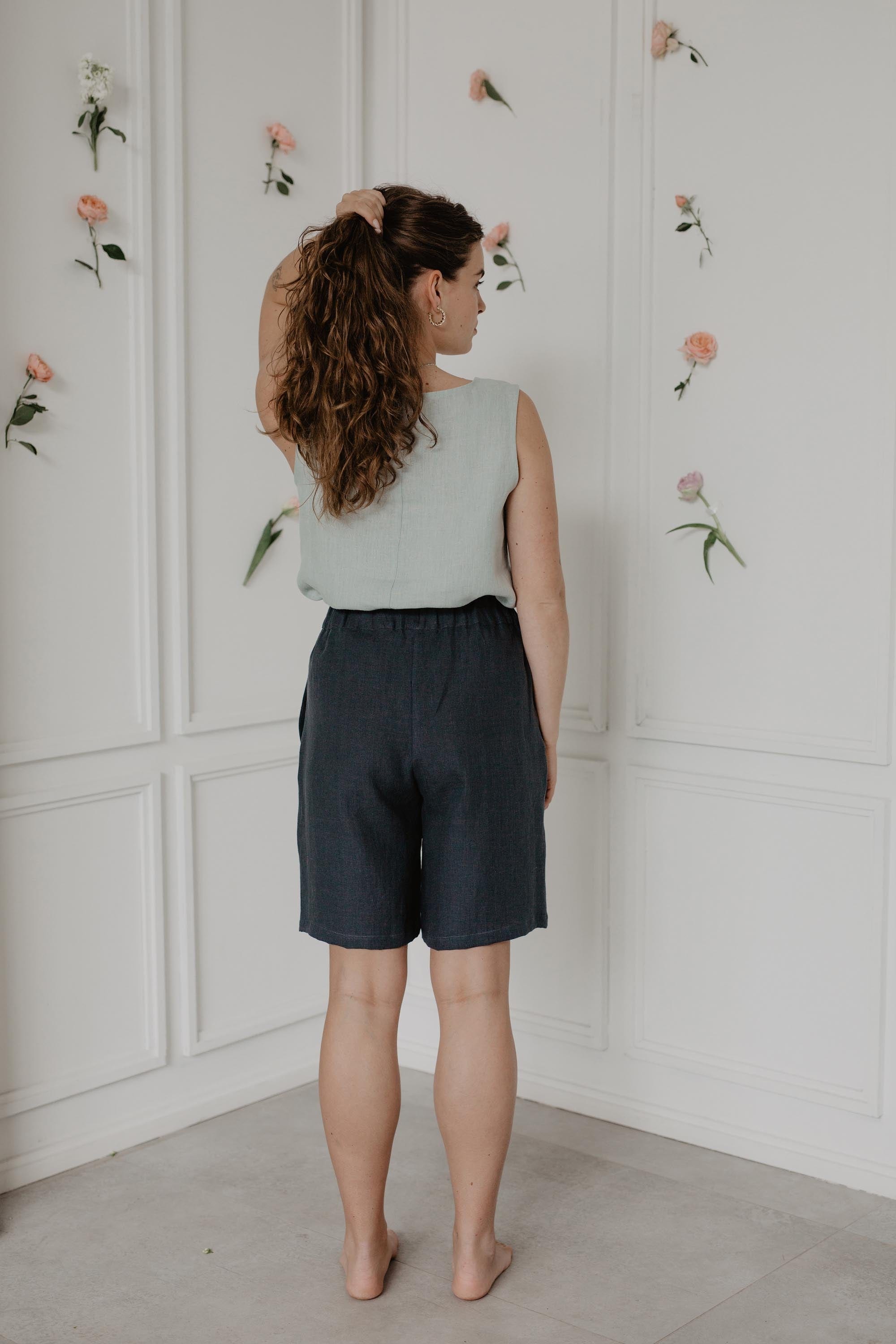 AmourLinen Linen bottom Long linen shorts MATILDA in Charcoal Long linen shorts MATILDA in Charcoal