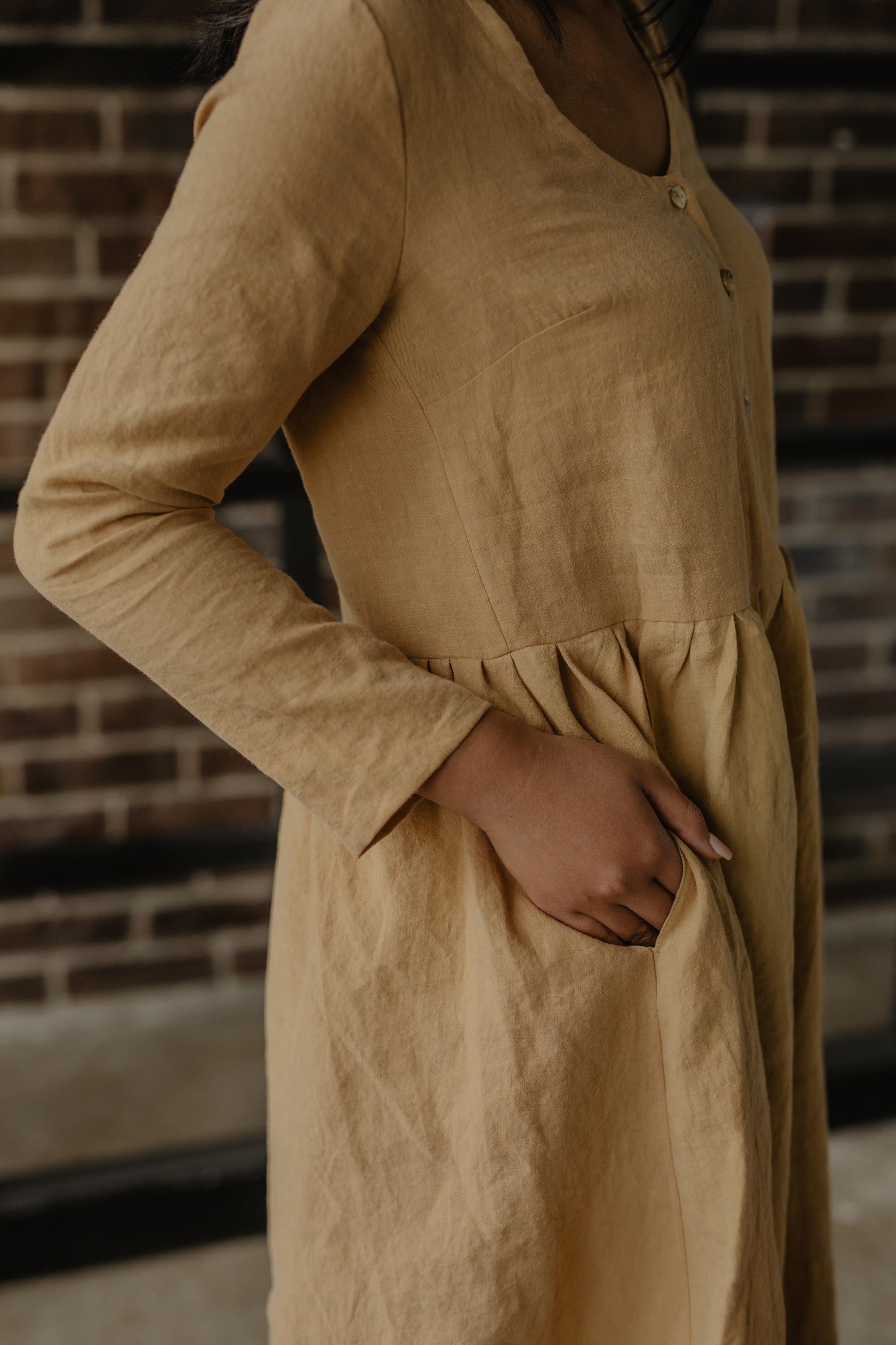 AmourLinen Linen dress Lapland mid-length linen dress in Mustard Lapland mid-length linen dress in Mustard