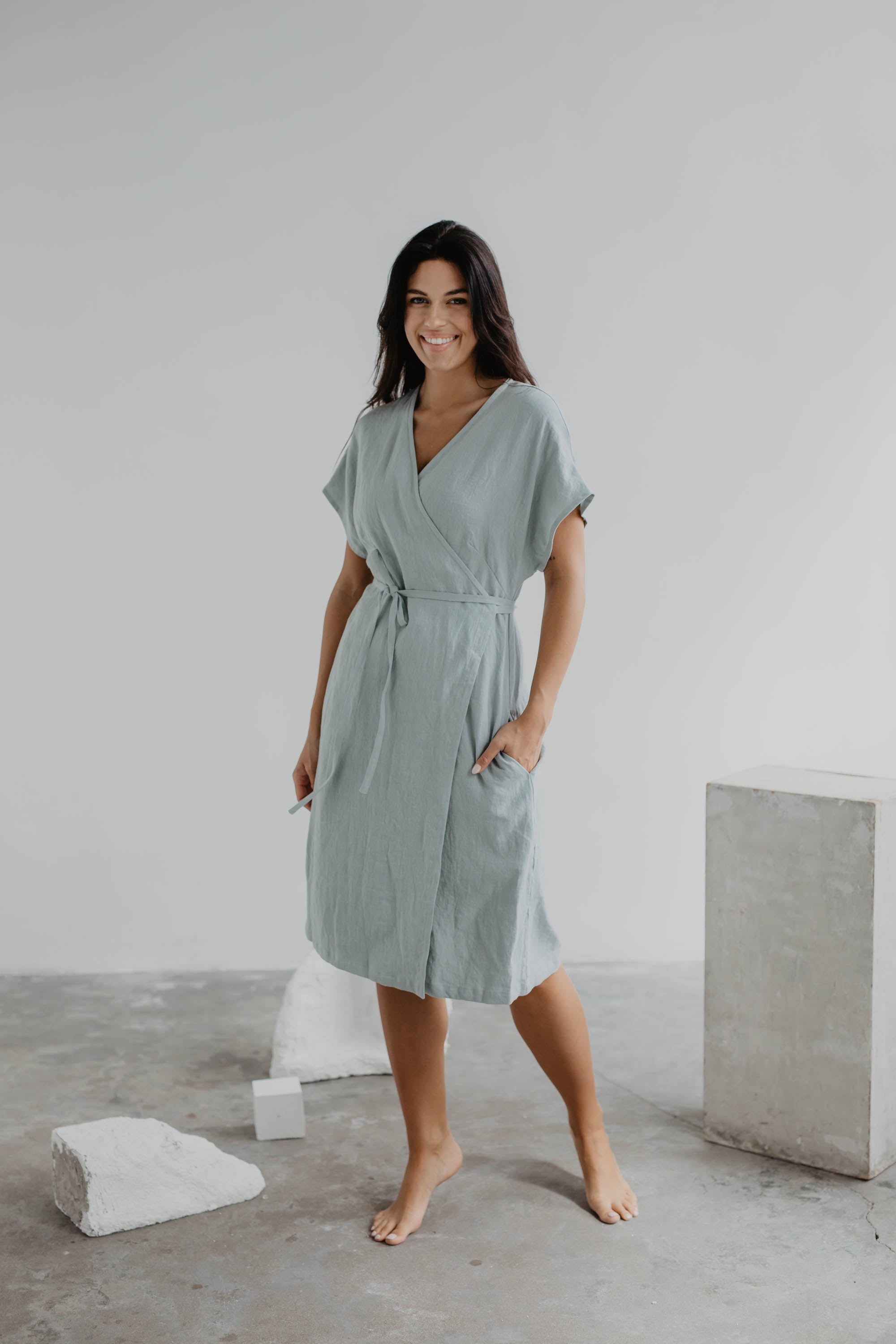 AmourLinen Linen dress Linen wrap dress OLIVIA in Sage Green Linen wrap dress OLIVIA in Sage Green