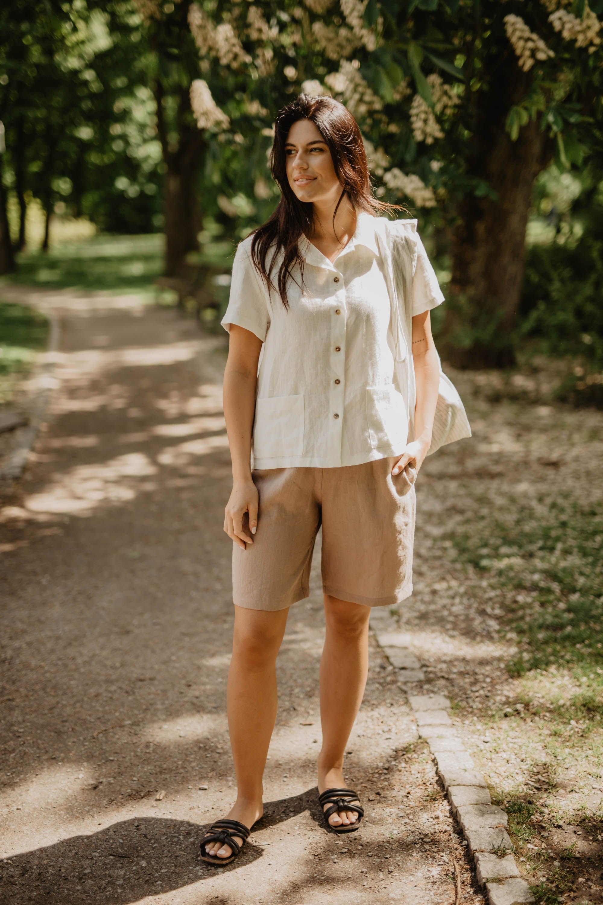 AmourLinen Linen bottom Long linen shorts MATILDA Long linen shorts MATILDA | AmourLinen | Linen Clothing
